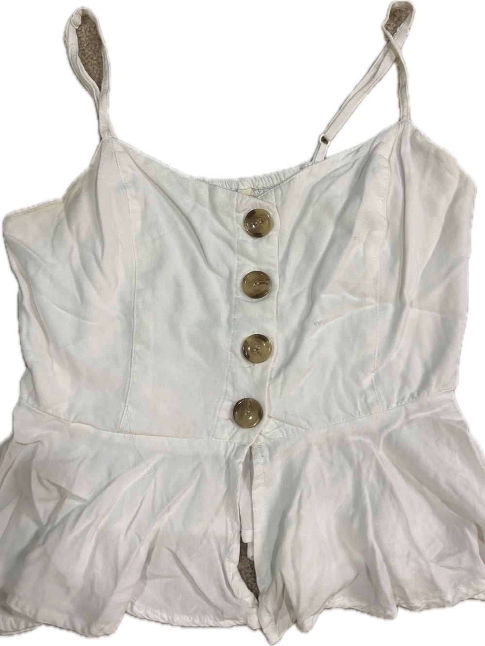 White Button-Front Peplum Cami Small